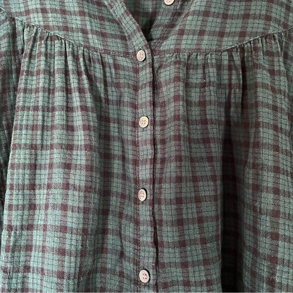 MADEWELL Tartan Plaid Button Up Peasant Blouse Balloon Sleeves XL - Picture 6 of 10